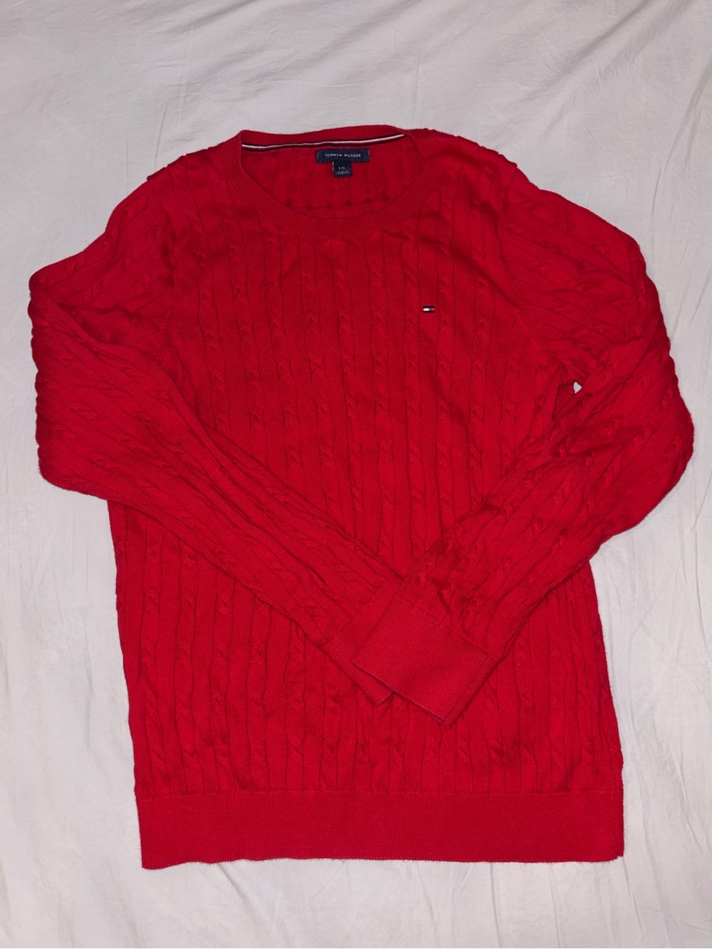 Tommy Hilfiger Women’s Bright Red Cable Knit Crewneck Sweater 100% Cotton